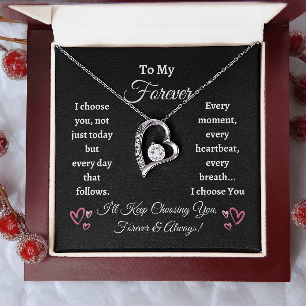 Forever Love Heart Necklace With Dark Background Message Card