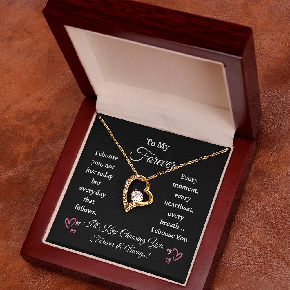 Forever Love Heart Necklace With Dark Background Message Card