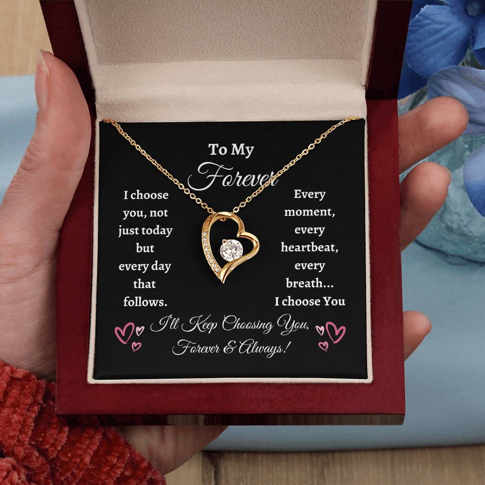 Forever Love Heart Necklace With Dark Background Message Card