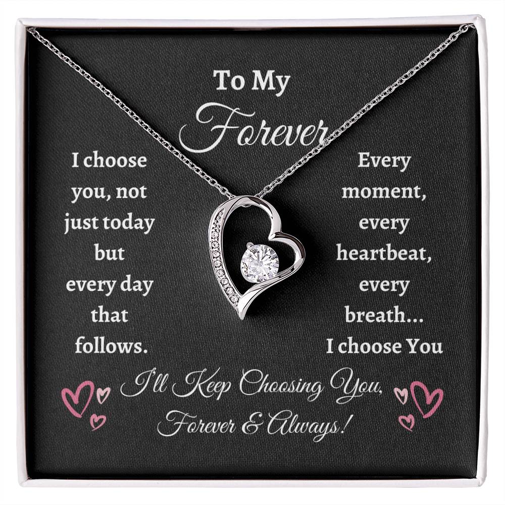 Forever Love Heart Necklace With Dark Background Message Card