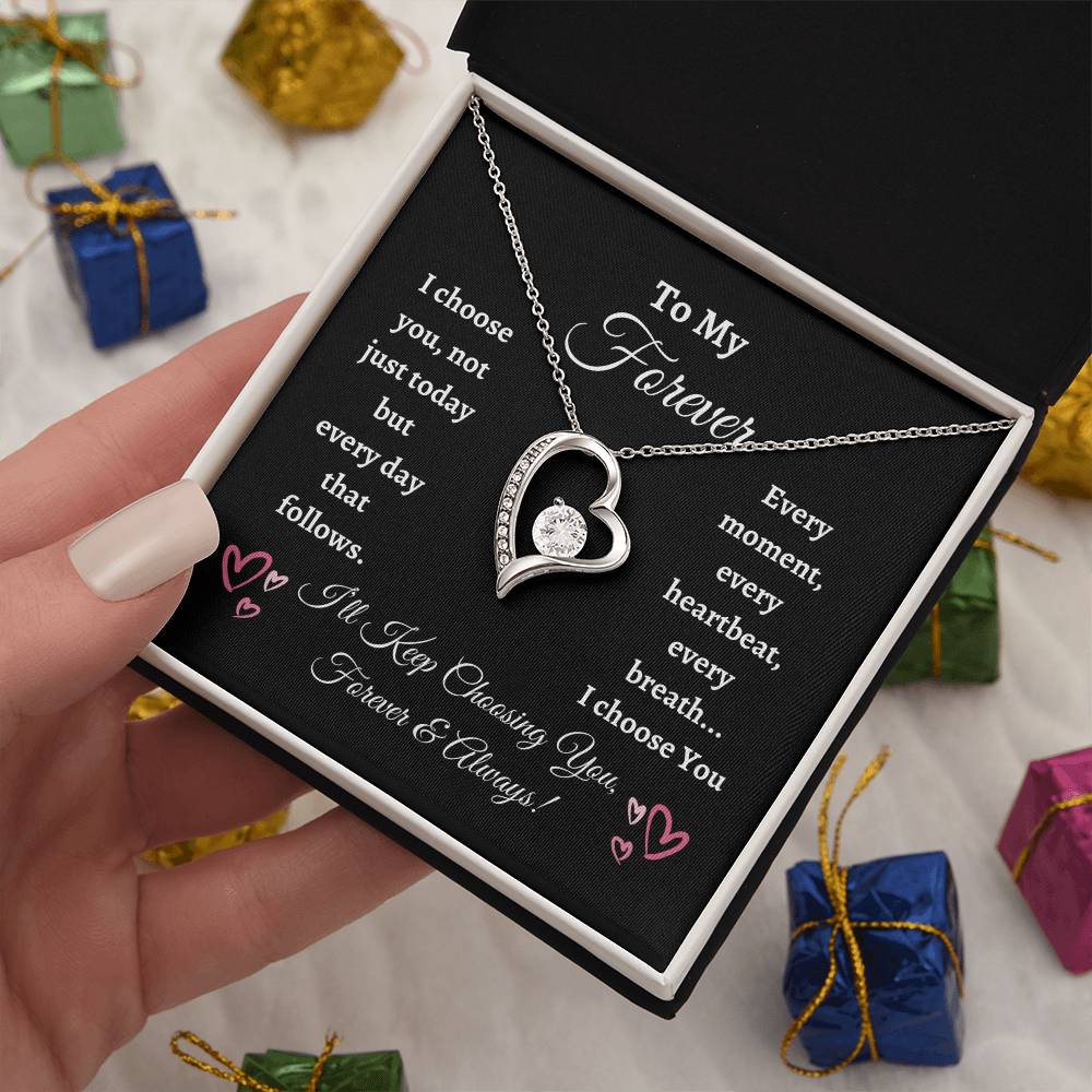 Forever Love Heart Necklace With Dark Background Message Card