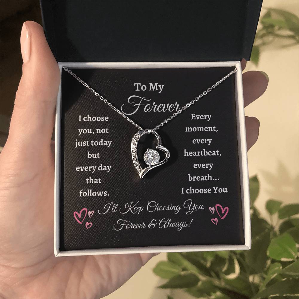 Forever Love Heart Necklace With Dark Background Message Card