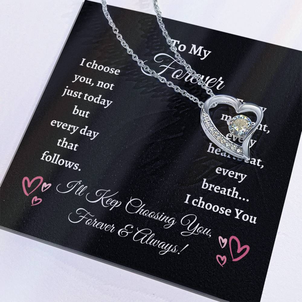 Forever Love Heart Necklace With Dark Background Message Card