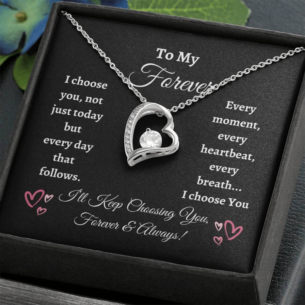 Forever Love Heart Necklace With Dark Background Message Card