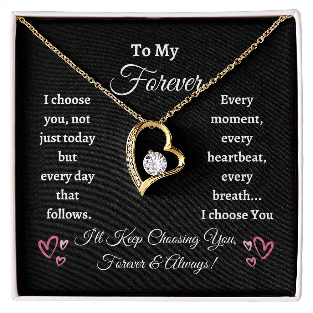 Forever Love Heart Necklace With Dark Background Message Card