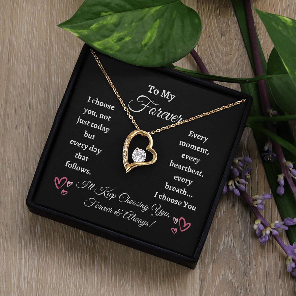 Forever Love Heart Necklace With Dark Background Message Card